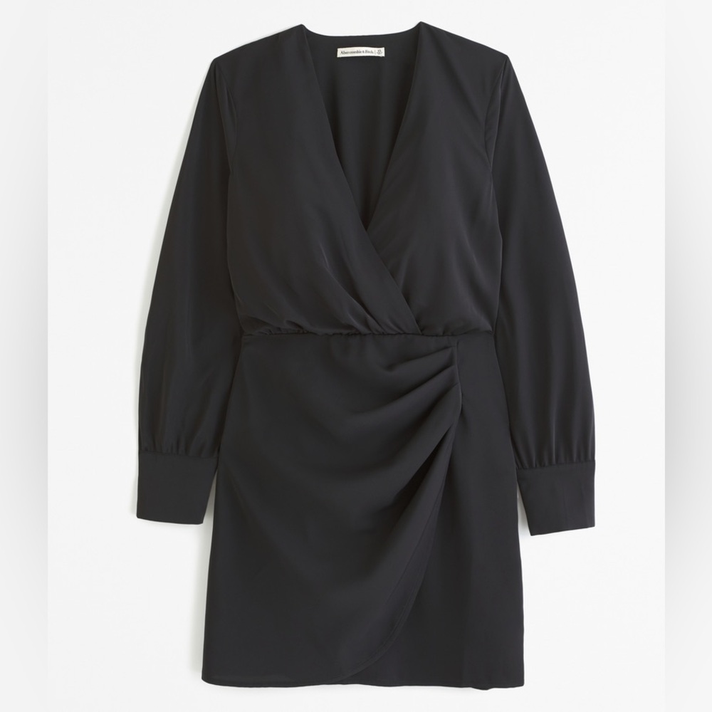 Abercrombie & Fitch Long-Sleeve Draped Mini Dress in Black Size Small
